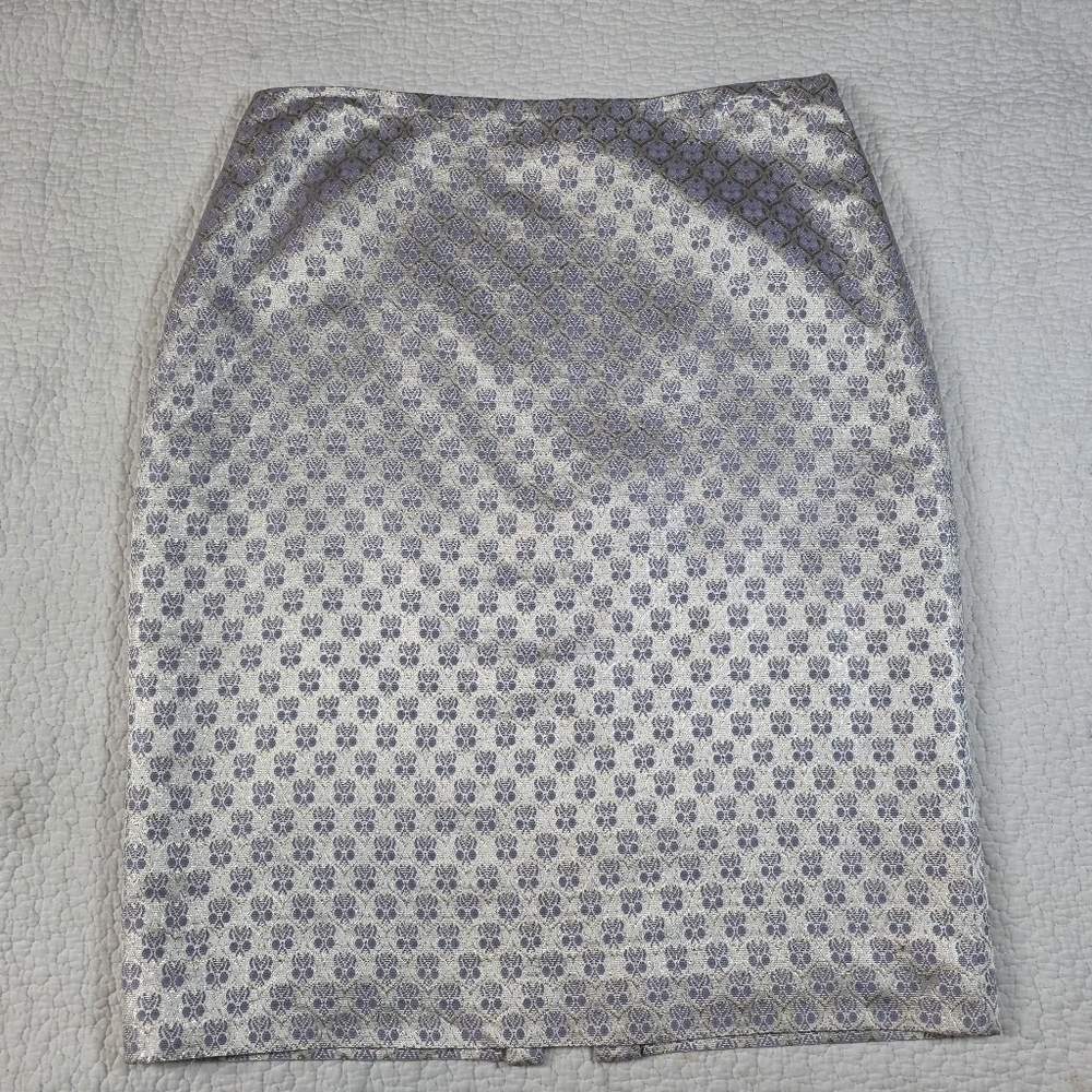 Dana Buchman Light Purple Shinny Gold Floral Jacquard Print Pencil Skirt